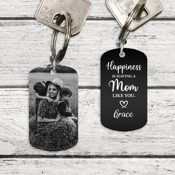 Happiness is... - Family-Keychain (Engraved - black/white)