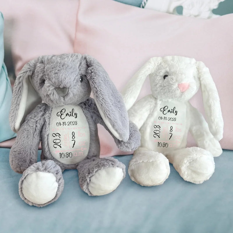 Gray and White Fabric Bunny with Personalization - Crafted by Love & Faith USA