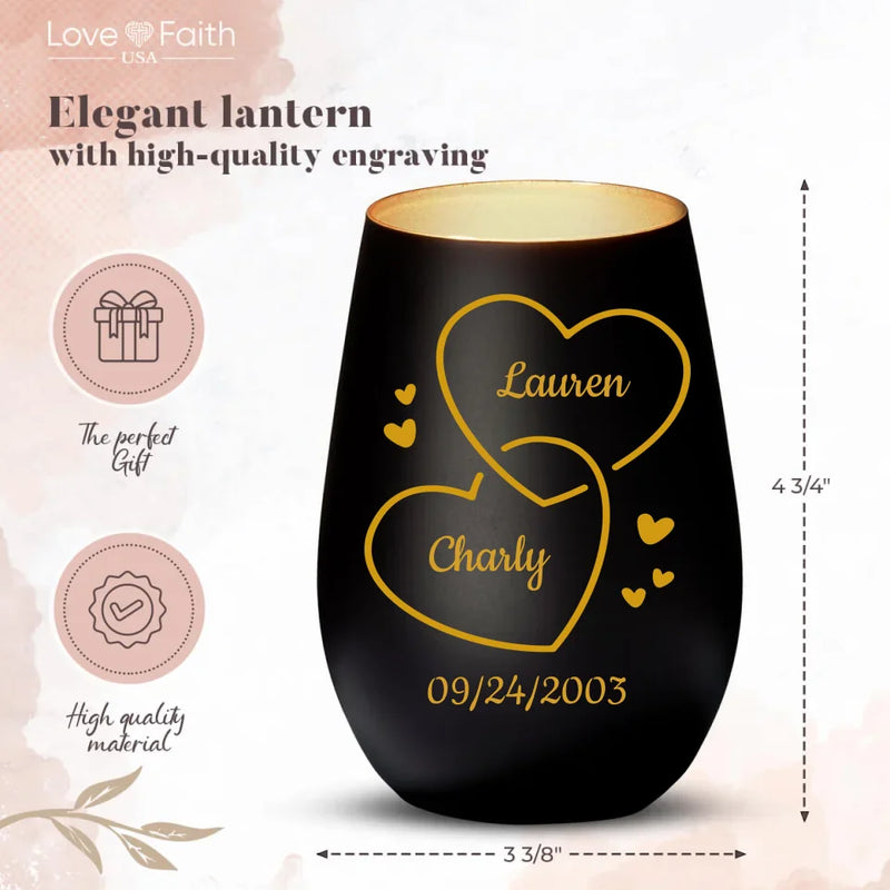 Personalized Lantern black gold - Engraved by Love & Faith USA