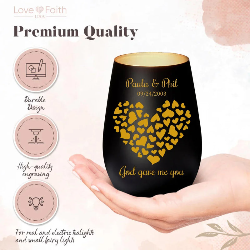 Personalized Lantern black gold - Engraved by Love & Faith USA