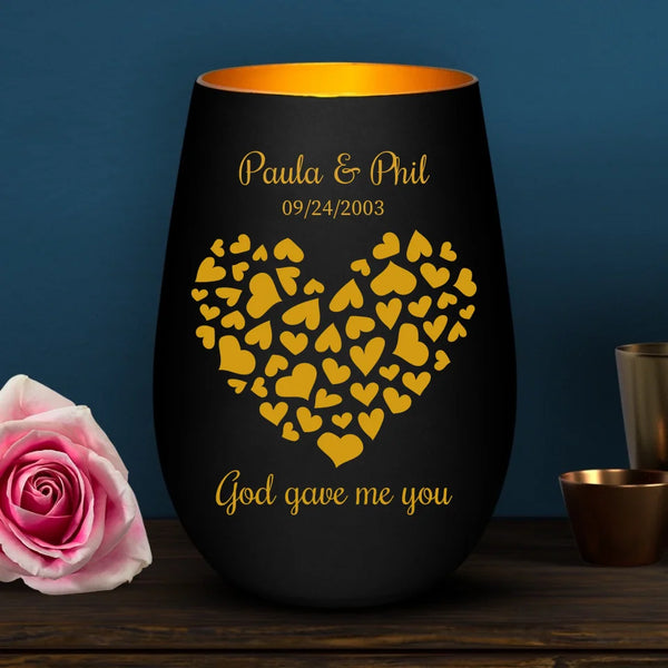 Personalized lantern black gold - Engraved by Love & Faith USA