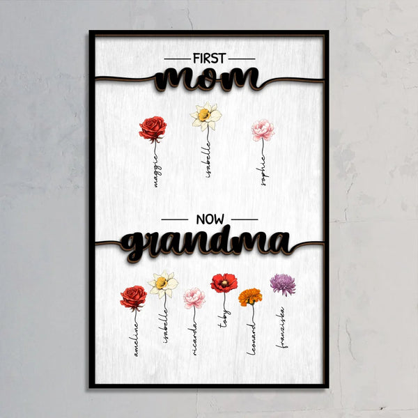 First Mom, now Grandma - Personalized Poster with Names and Floral Accents