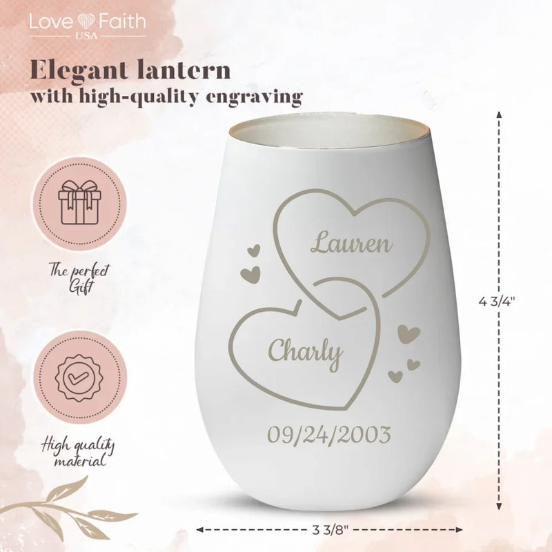 Personalized Lantern White Silver - Engraved by Love & Faith USA